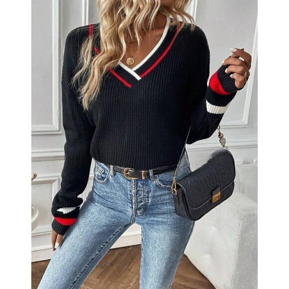 Casual Trim Drop Shoulder Cricket Sweater - Picture 2 of 4